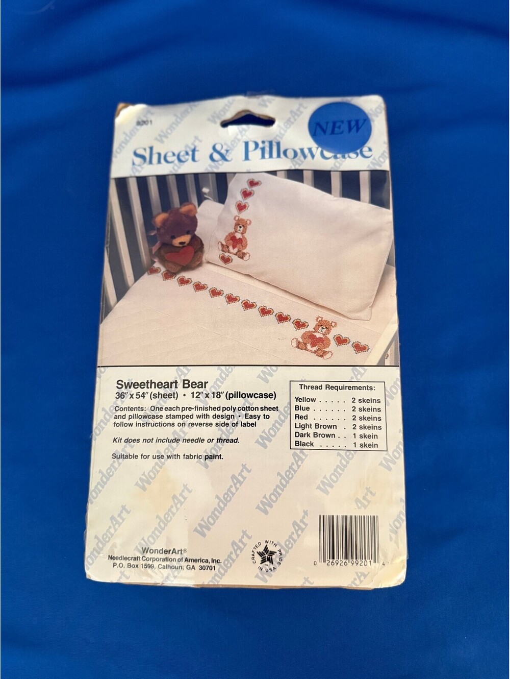WonderArt Sweetheart Bear Sheet and Pillowcase Cross-Stitch Kit